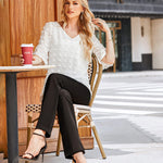 Swiss Dot Chiffon 3/4 Ruffle Sleeve Blouse - Zeagoo (Us Only)