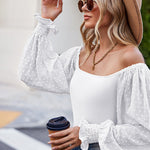 Zeagoo Women's Top Mesh Long Sleeve Shirts Casual Square Neck Polka Dot Puff Sleeve Tunic Blouse (Us Only)