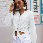 Tie Knot Front Tops Cotton Blouse Shirts - Zeagoo (Us Only)