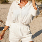 Linen Shirt Elastic Waist Casual Shorts Set - Zeagoo (Us Only)