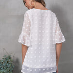 Swiss Dot Chiffon 3/4 Ruffle Sleeve Blouse - Zeagoo (Us Only)