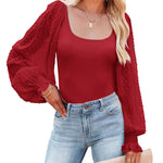 Zeagoo Women's Top Mesh Long Sleeve Shirts Casual Square Neck Polka Dot Puff Sleeve Tunic Blouse (Us Only)