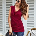 Ruched Cowl Neck Tank Tops - Zeagoo (Us Only)