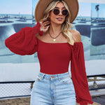 Zeagoo Women's Top Mesh Long Sleeve Shirts Casual Square Neck Polka Dot Puff Sleeve Tunic Blouse (Us Only)