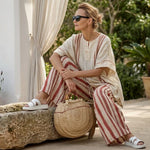 Mirella – Elegant ensemble with a structured red striped top and linen trousers