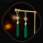 Women Green Agate Copper Overgild Tassle Drop Earrings