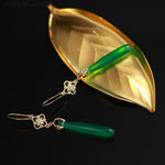 Women Green Agate Copper Overgild Tassle Drop Earrings