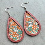 Women's Bohemian Print Thanksgiving Tear Drop Cork Earrings