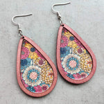 Women's Bohemian Print Thanksgiving Tear Drop Cork Earrings