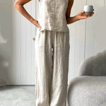 Women's Solid Color Casual Loose Elegant Stylish Sleeveless Top Pants Two Piece Suit