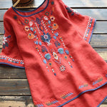 Women's Retro Ethnic Embroidered Style Loose Casual Cotton And Linen Shirt