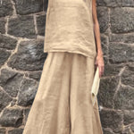 Women's Solid Color Casual Loose Stylish Sleeveless Top Pants Two Piece Suit