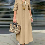 Women's Solid Color Loose Stylish Casual Lapel Long Dress