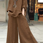 Women's Solid Color Casual Loose Stylish Cotton And Linen Shirt Pants Two Piece Suit