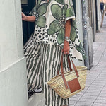 Women's Floral Geometric Pattern Art Print Casual Loose Stylish Shirt Pants Suit