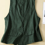 Women's V-neck Casual Sleeveless Vest Cotton And Linen Vest Jacket