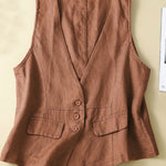 Women's V-neck Casual Sleeveless Vest Cotton And Linen Vest Jacket