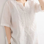Women's Embroidered Loose V-neck T-shirt