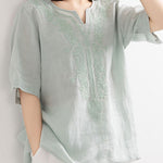 Women's Embroidered Loose V-neck T-shirt