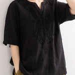 Women's Embroidered Loose V-neck T-shirt