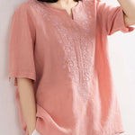 Women's Embroidered Loose V-neck T-shirt
