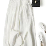 Women's Solid Color Semi-elastic High Waist Casual Pockets Cotton and Linen Wide Leg Pants