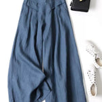 Women's Solid Color Semi-elastic High Waist Casual Pockets Cotton and Linen Wide Leg Pants