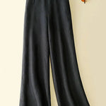 Women's Solid Color Button Half Elastic High Waist Casual Cotton and Linen Wide Leg Pants