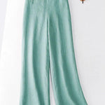 Women's Solid Color Button Half Elastic High Waist Casual Cotton and Linen Wide Leg Pants