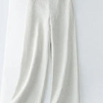 Women's Solid Color Button Half Elastic High Waist Casual Cotton and Linen Wide Leg Pants