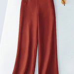 Women's Solid Color Button Half Elastic High Waist Casual Cotton and Linen Wide Leg Pants