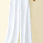 Women's Solid Color Button Half Elastic High Waist Casual Cotton and Linen Wide Leg Pants