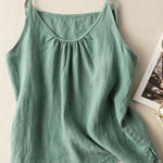 Women's Solid Color V-Neck Cotton And Linen Suspenders Tops