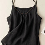 Women's Solid Color V-Neck Cotton And Linen Suspenders Tops