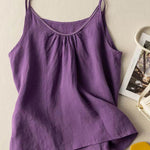 Women's Solid Color V-Neck Cotton And Linen Suspenders Tops