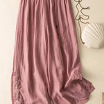 Women's Solid Color Elastic Waist Cotton and Linen Embroidery Wide Leg Pants