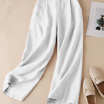 Women's Solid Color Casual Cotton and Linen Cropped Wide Leg Pants