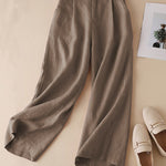 Women's Solid Color Casual Cotton and Linen Cropped Wide Leg Pants