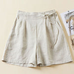 Women's Semi-elastic High Waist Solid Color Casual Cotton and Linen Wide Leg Shorts