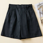 Women's Semi-elastic High Waist Solid Color Casual Cotton and Linen Wide Leg Shorts