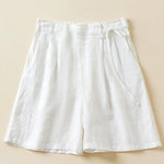 Women's Semi-elastic High Waist Solid Color Casual Cotton and Linen Wide Leg Shorts