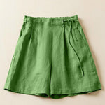 Women's Semi-elastic High Waist Solid Color Casual Cotton and Linen Wide Leg Shorts