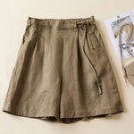 Women's Semi-elastic High Waist Solid Color Casual Cotton and Linen Wide Leg Shorts