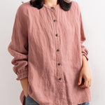 Women's Crew Neck Long Sleeve Loose Casual Linen Cardigan Top