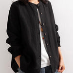 Women's Crew Neck Long Sleeve Loose Casual Linen Cardigan Top