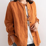 Women's Crew Neck Long Sleeve Loose Casual Linen Cardigan Top