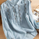 Women‘s Vintage Embroidered Loose Linen Shirt