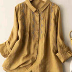 Women‘s Vintage Embroidered Loose Linen Shirt