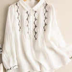 Women‘s Vintage Embroidered Loose Linen Shirt
