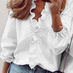 Women's Casual Cotton and Linen Ruffle Shirt